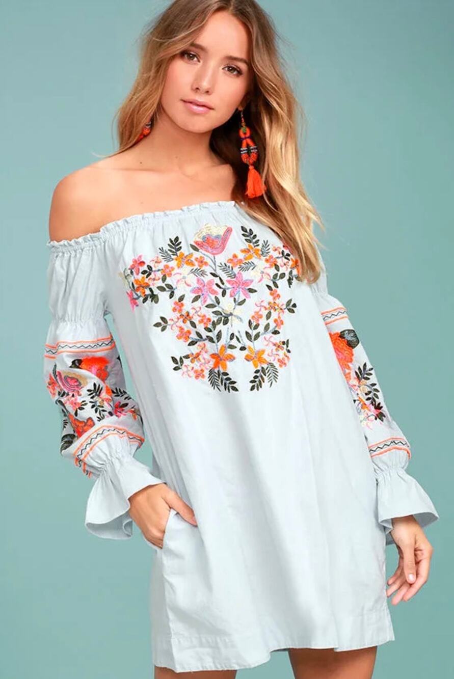 Free People Light Blue Fleur du Jour mini dress Size Large